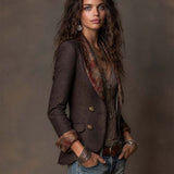 Vintage Herringbone with Floral Print Lapel Blazer