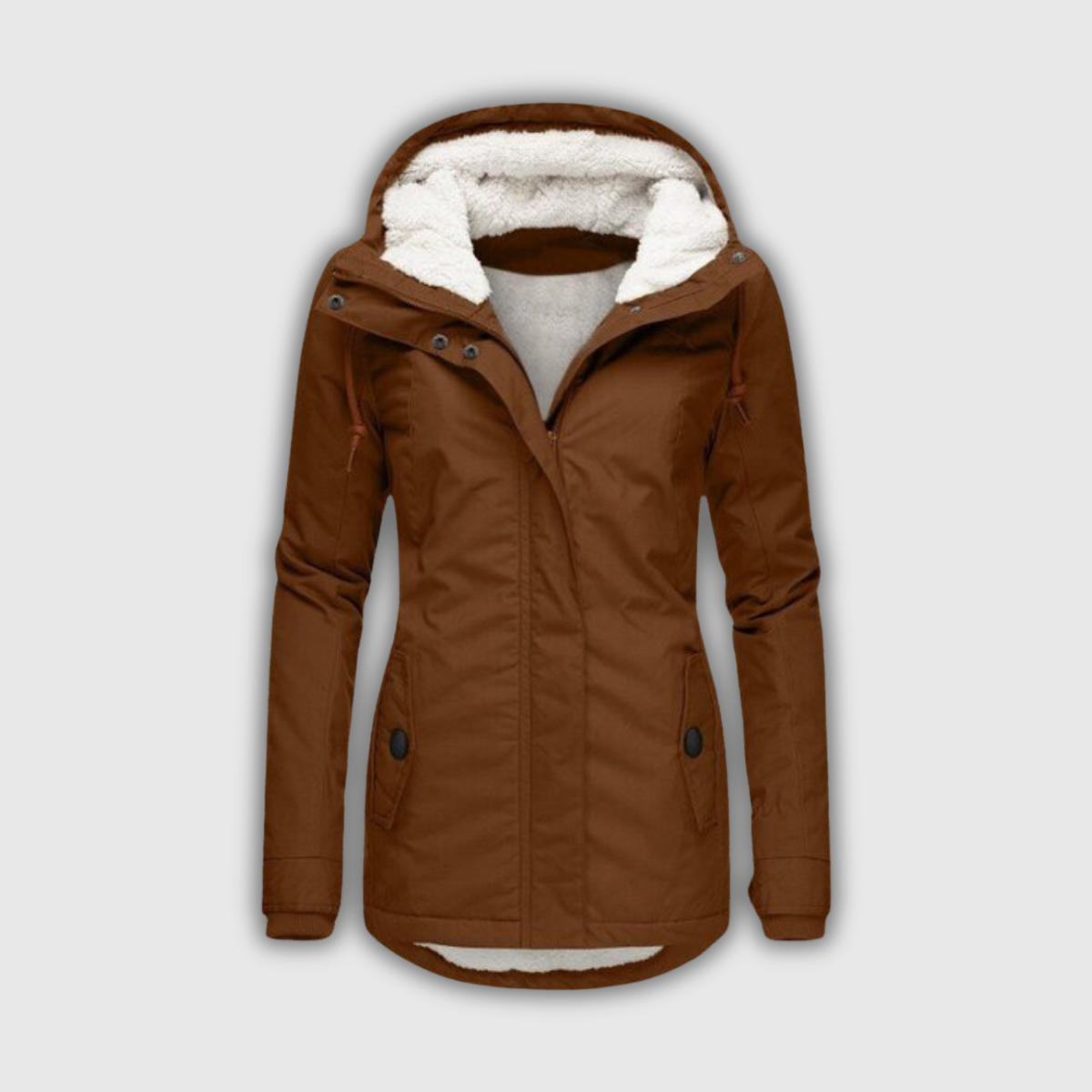 Women's Teddy-Lined Hooded Winter Parka in Brown
