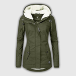 Women's Teddy-Lined Hooded Winter Parka in Olive Green