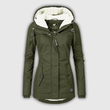 Women's Teddy-Lined Hooded Winter Parka in Olive Green
