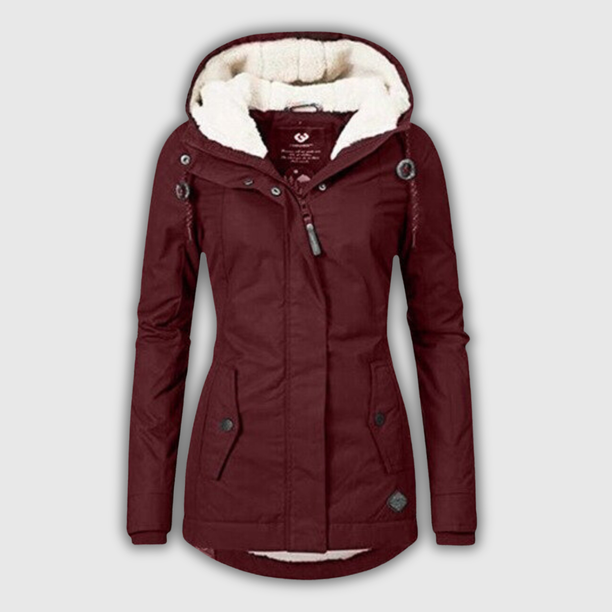 Women's Teddy-Lined Hooded Winter Parka in Burgundy