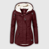 Women's Teddy-Lined Hooded Winter Parka in Burgundy