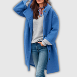 Women's Long Hooded Button-Front Coat in Blue