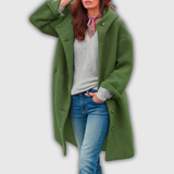 Women's Long Hooded Button-Front Coat in Green