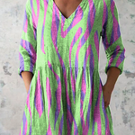 Oceane Long Blouse with V-Neck in Green