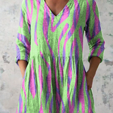Oceane Long Blouse with V-Neck in Green