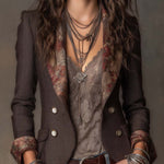 Vintage Herringbone with Floral Print Lapel Blazer