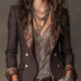 Vintage Herringbone with Floral Print Lapel Blazer
