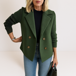 Women's Knit-Sleeve Tailored Coat in Green