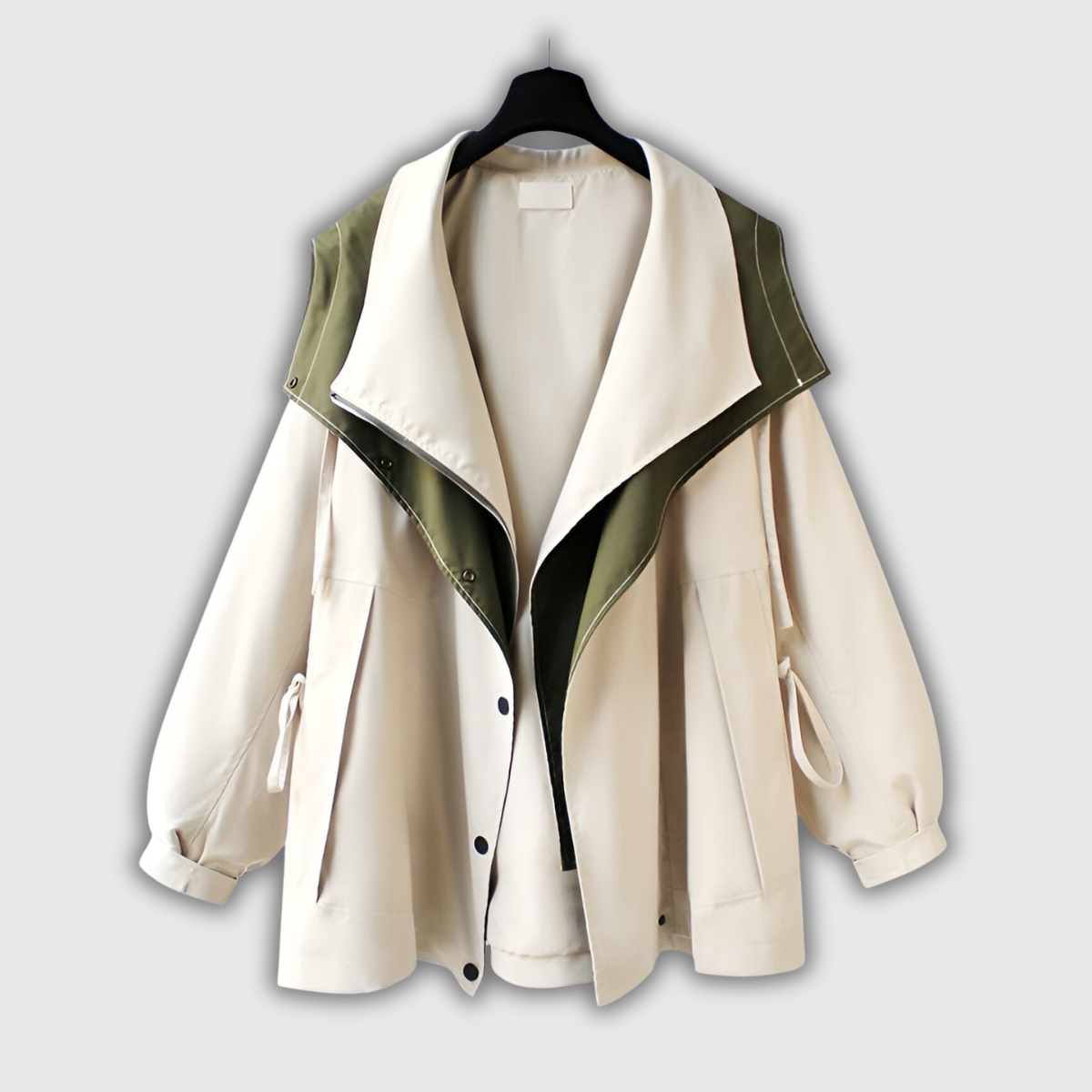 Two-Tone Windbreaker with Stand Collar in Beige