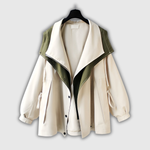 Two-Tone Windbreaker with Stand Collar in Beige