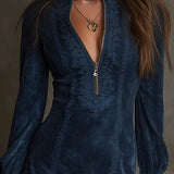 Women's Blue Suede Mini Dress with Lace, photo 3