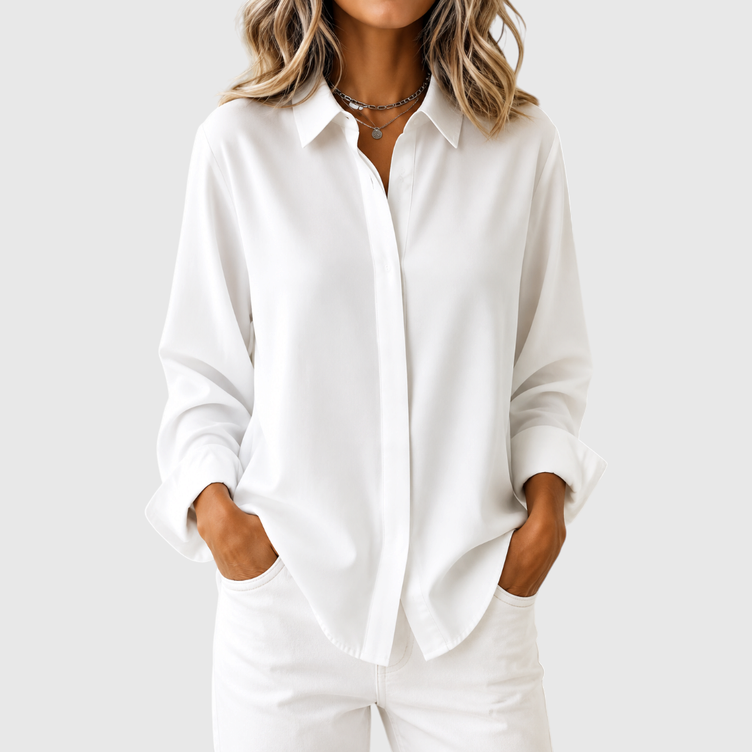 Women's Elegant Collared Button-Down Blouse in White