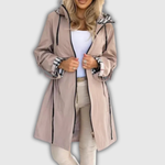 Women's Hooded Coat with Plaid Details in Beige