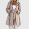 Women's Hooded Coat with Plaid Details in Beige