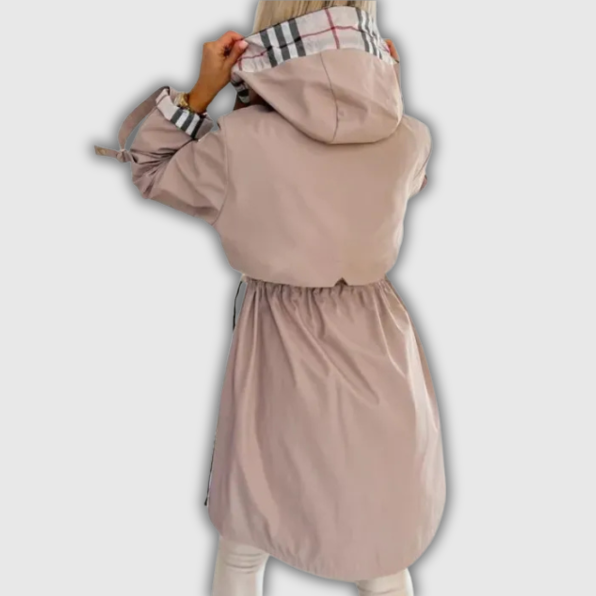 Women's Hooded Coat with Plaid Details, photo 4