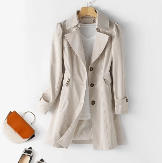 Women's Tailored Button-Front Trench Coat in Ivory