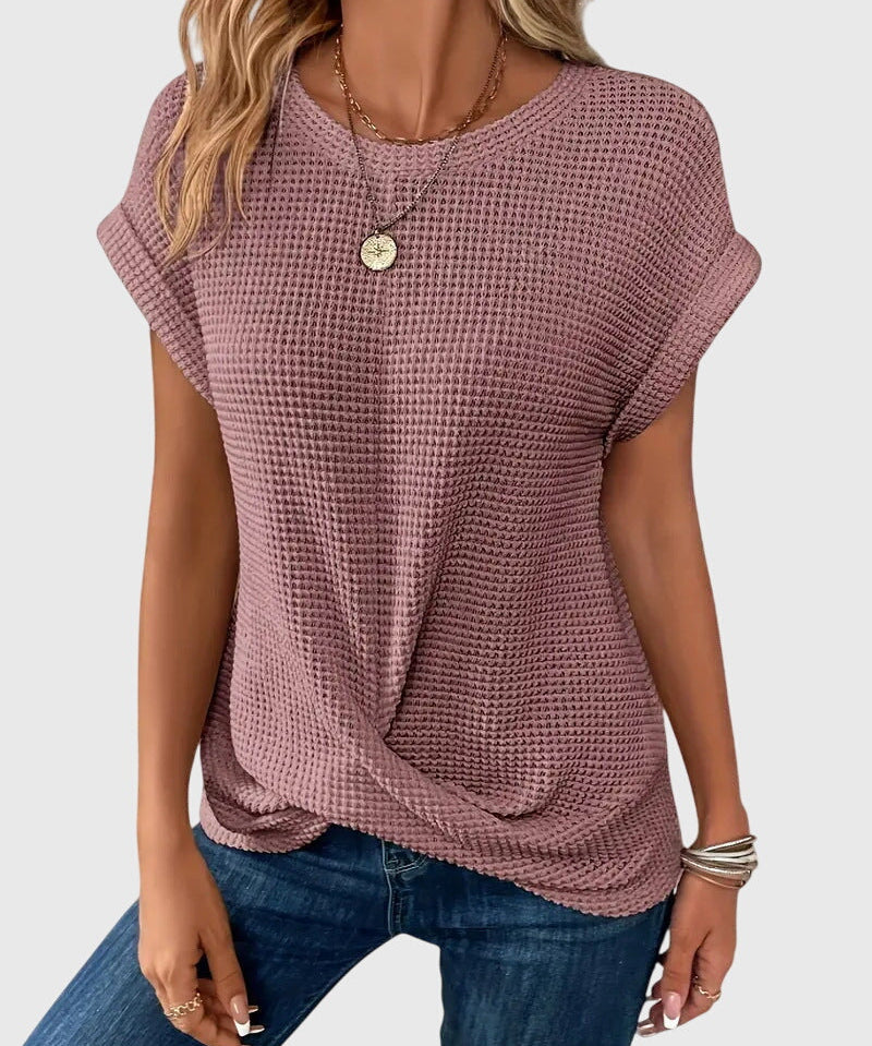 Women's Elegant Blouse with Crew Neck in Pink