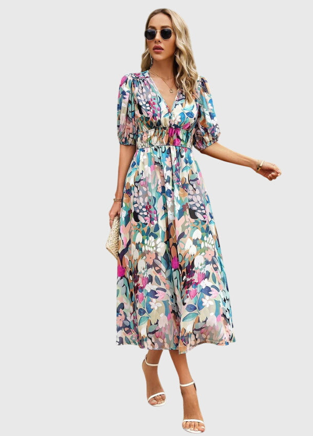 Women's Flattering Floral Midi Dress