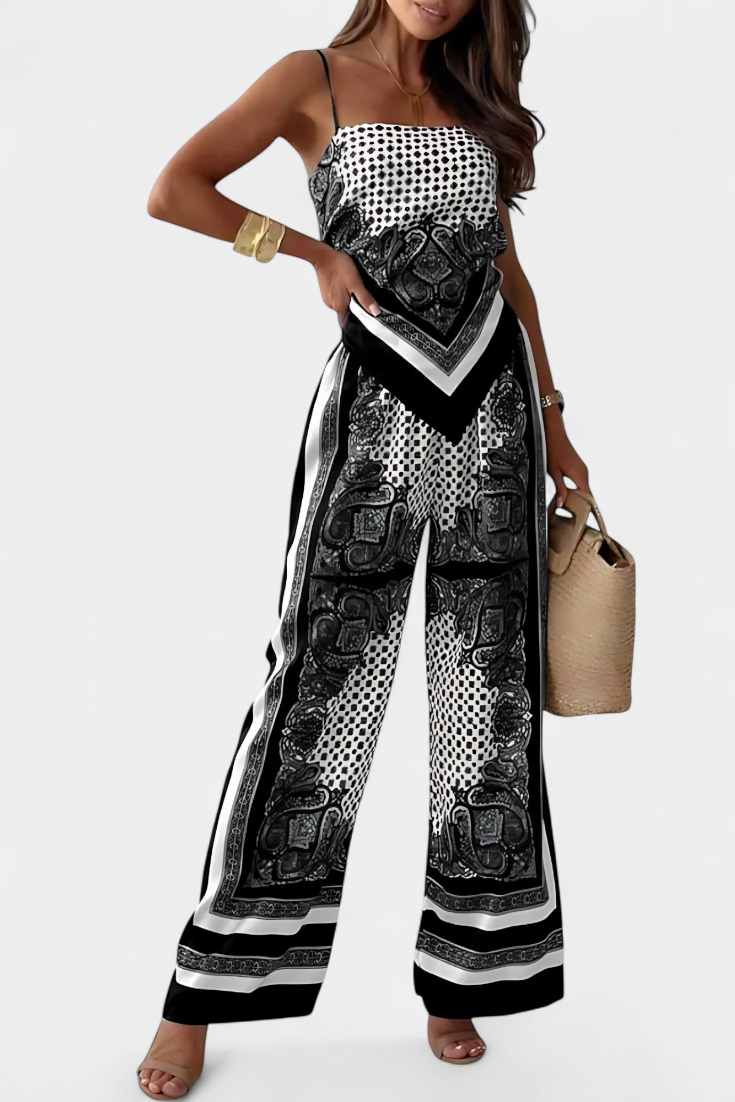 Women's Bandeau Top and Wide-Leg Pants in Black