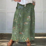 Woodland Animals Print Linen Pocket Skirt