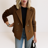 Women's Knit-Sleeve Tailored Coat in Dark Brown
