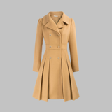 Elegant Double-Breasted Long-Sleeve Coat in Khaki