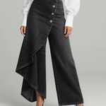 Women's Wrap-Style Denim Pants in Black