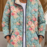 Women's Aqua Quilted Jacket with Tiny Roses
