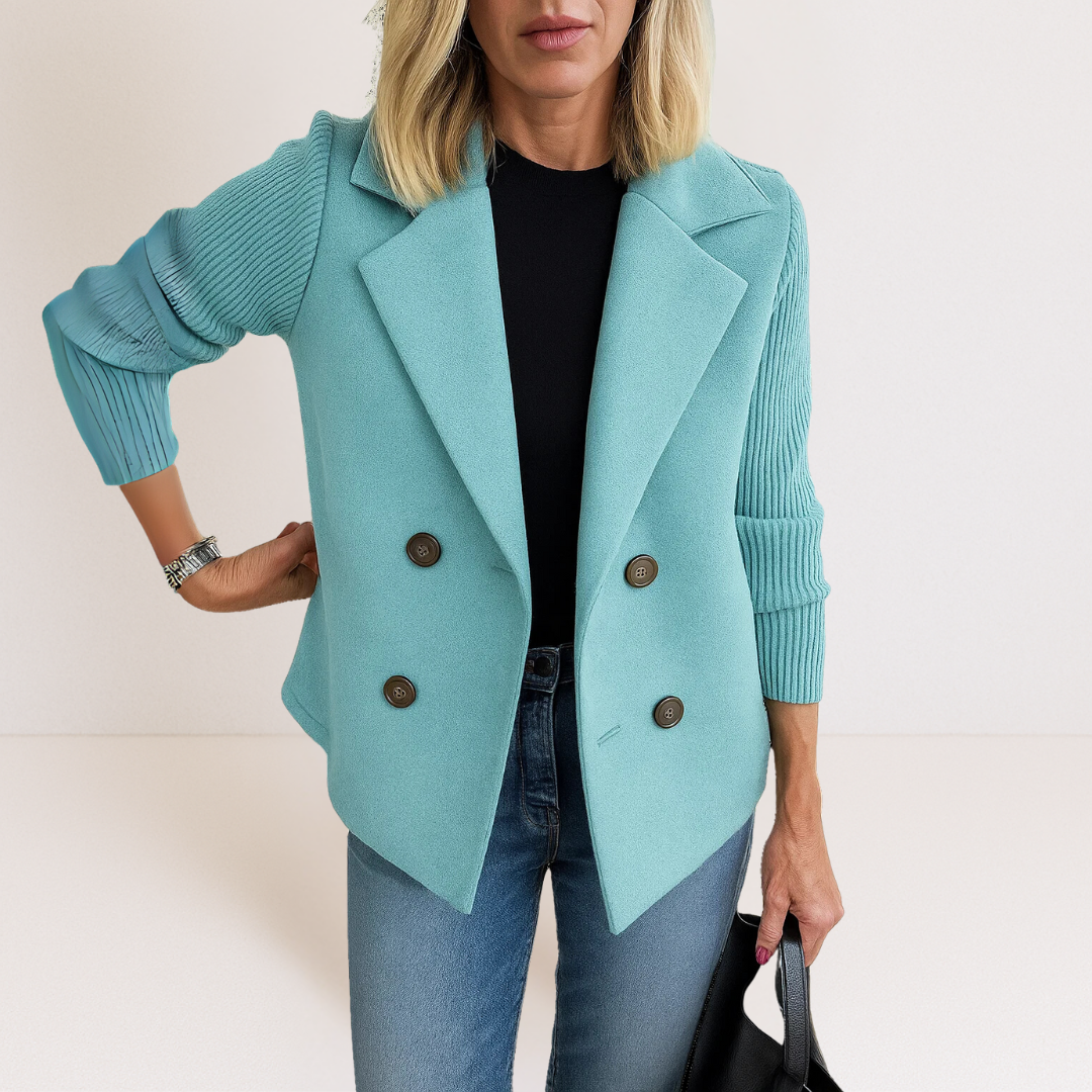 Women's Knit-Sleeve Tailored Coat in Light Blue