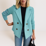Women's Knit-Sleeve Tailored Coat in Light Blue