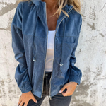 Women's Hooded Corduroy Zip Jacket in Blue