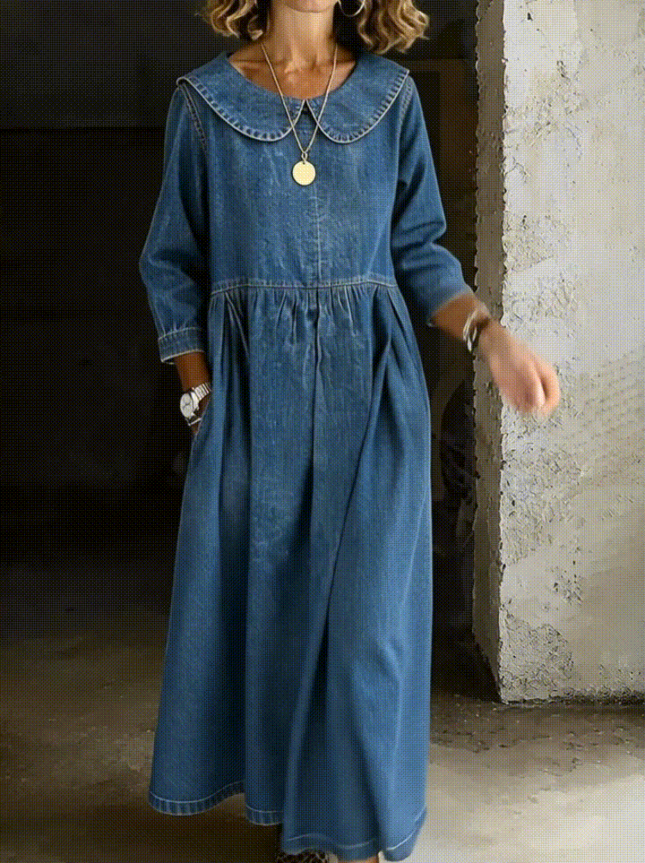 Women's Peter Pan Collar Denim Dress, photo 8