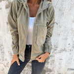 Women's Hooded Corduroy Zip Jacket in Green