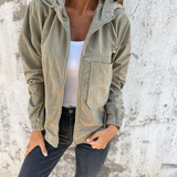 Women's Hooded Corduroy Zip Jacket in Green