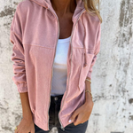Women's Hooded Corduroy Zip Jacket in Pink