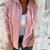 Women's Hooded Corduroy Zip Jacket in Pink
