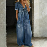 Women's Short-Sleeve V-Neck Jumpsuit