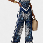 Women's Bandeau Top and Wide-Leg Pants in Blue