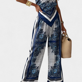 Women's Bandeau Top and Wide-Leg Pants in Blue