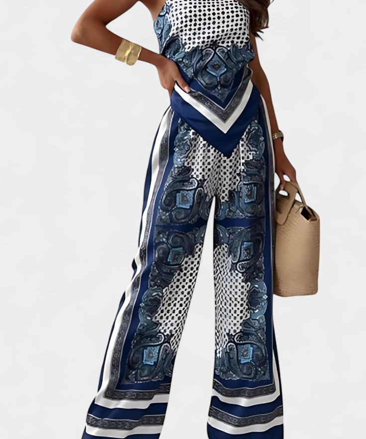 Women's Bandeau Top and Wide-Leg Pants in Blue