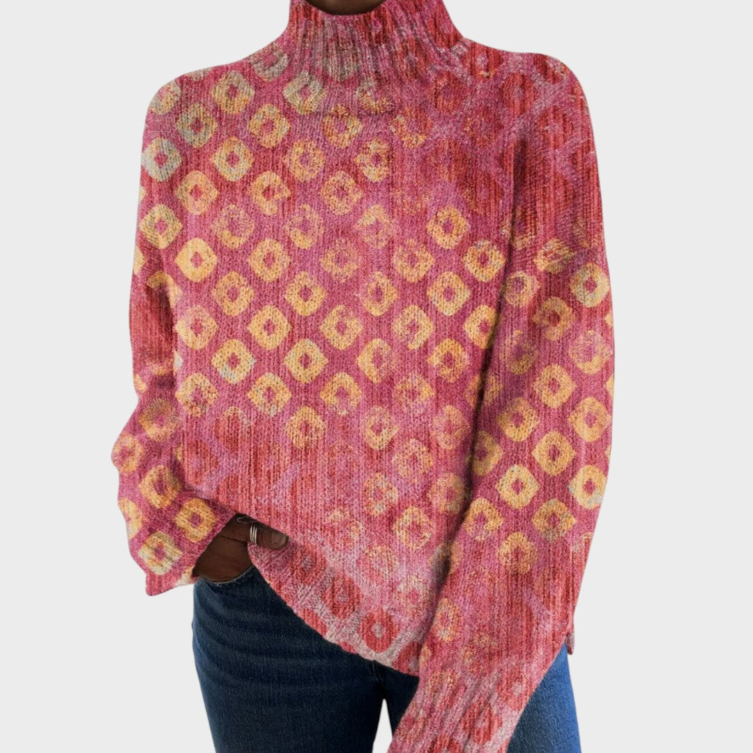 Lynette Artistic Print Turtleneck Sweater