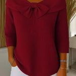 Women's Sweater with Bow and Round Neckline in Red