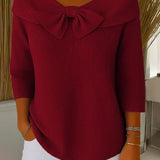 Women's Sweater with Bow and Round Neckline in Red