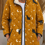 Mustard Quilted Jacket with Cats and Moons