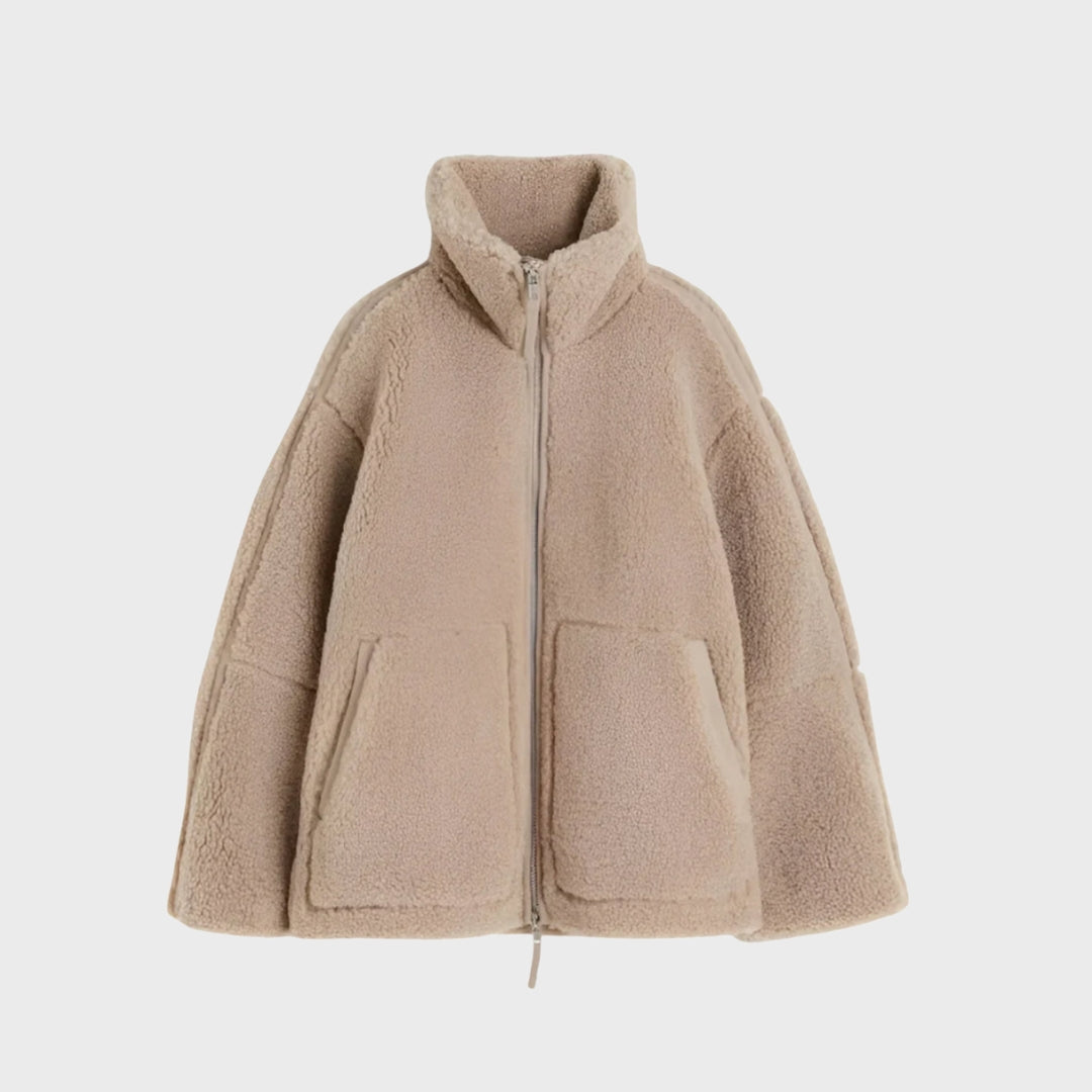 Women's Soft Zip-Front Teddy Jacket in Brown