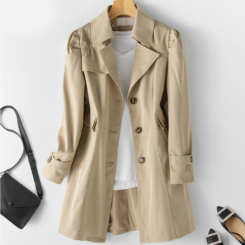 Women's Tailored Button-Front Trench Coat in Khaki