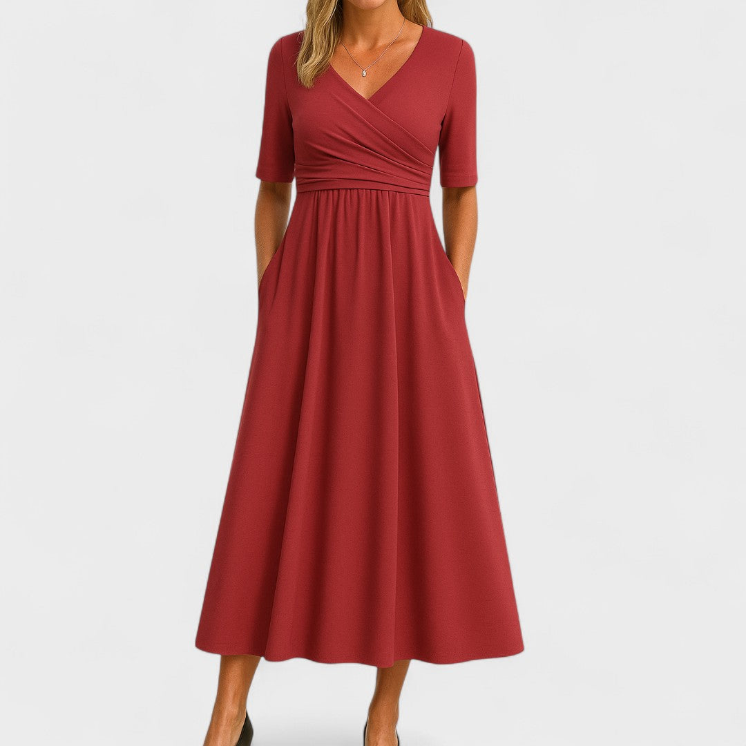 Phoebe Elegant Midi Dress in Red