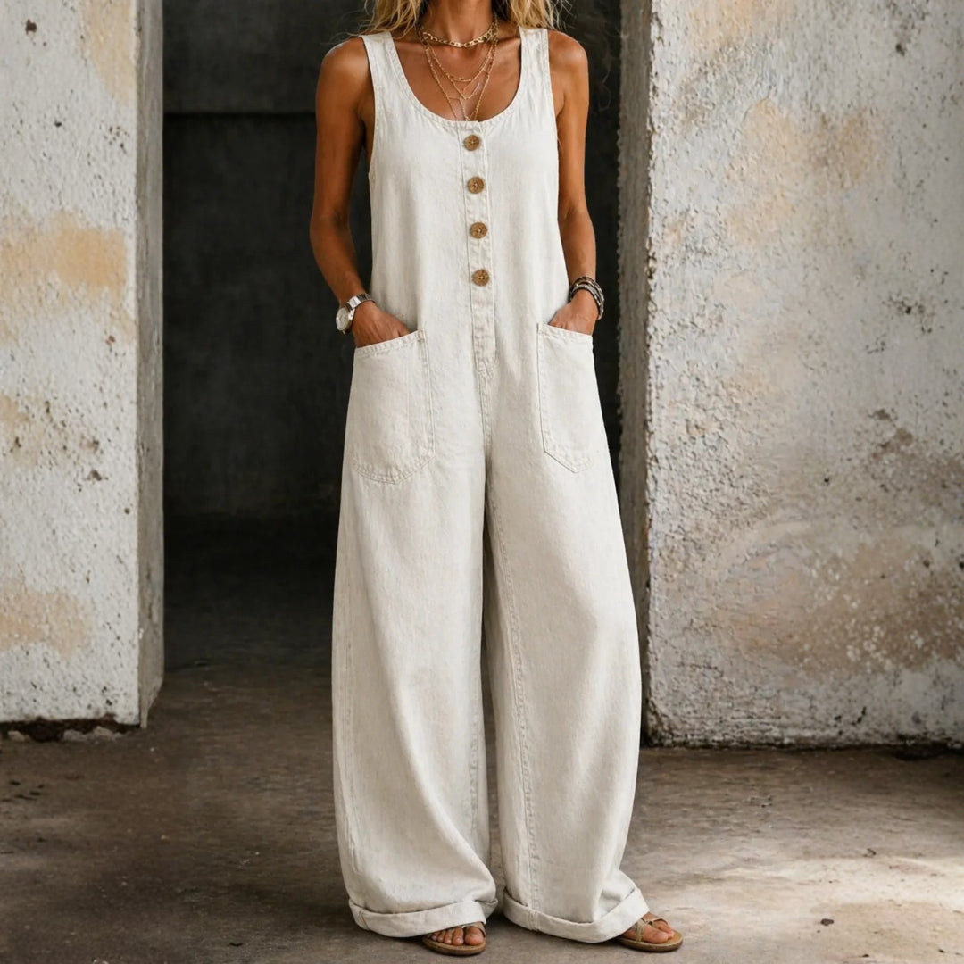 Women's Vintage-Wash Cotton Denim Overalls