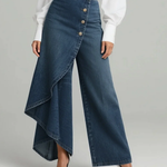 Women's Wrap-Style Denim Pants in Dark Blue